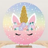 Lofaris Glitter And Floral Unicorn Themed Round Birthday Backdrop